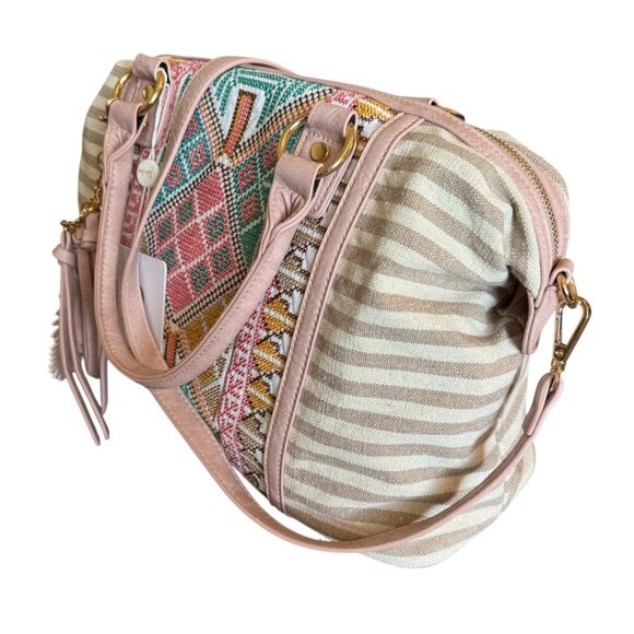 NWT MMS Design Studio Boho Aztec & Stripe Embroidered Canvas Purse Beige / Blush - Picture 4 of 8